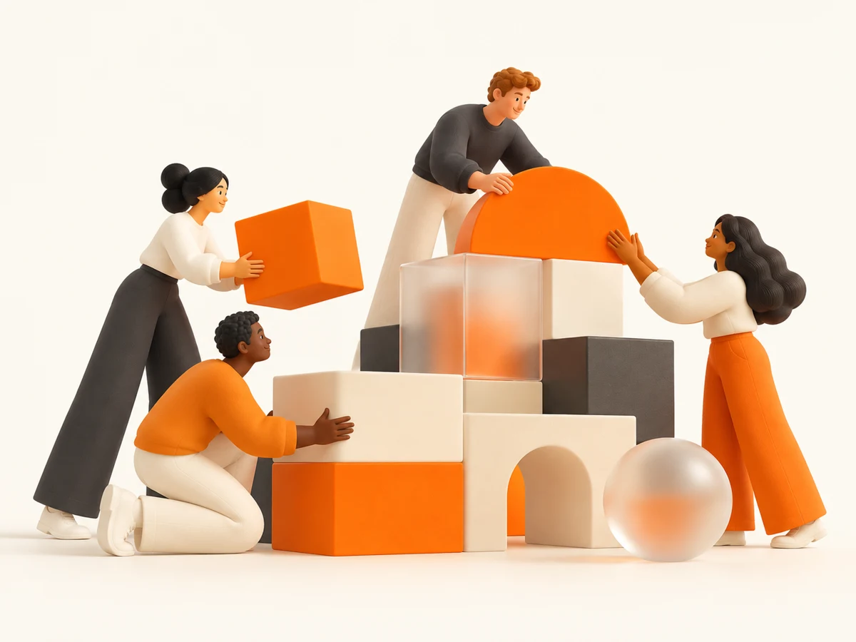 Pessoas colaborando para construir algo juntas